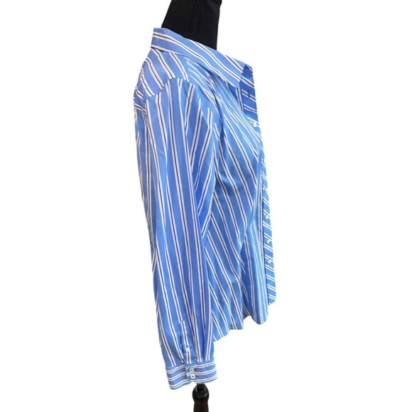 Talbots Non-Iron Blue White Striped Long-Sleeve Button-Up Shirt 14 Office Siren - Picture 4 of 9